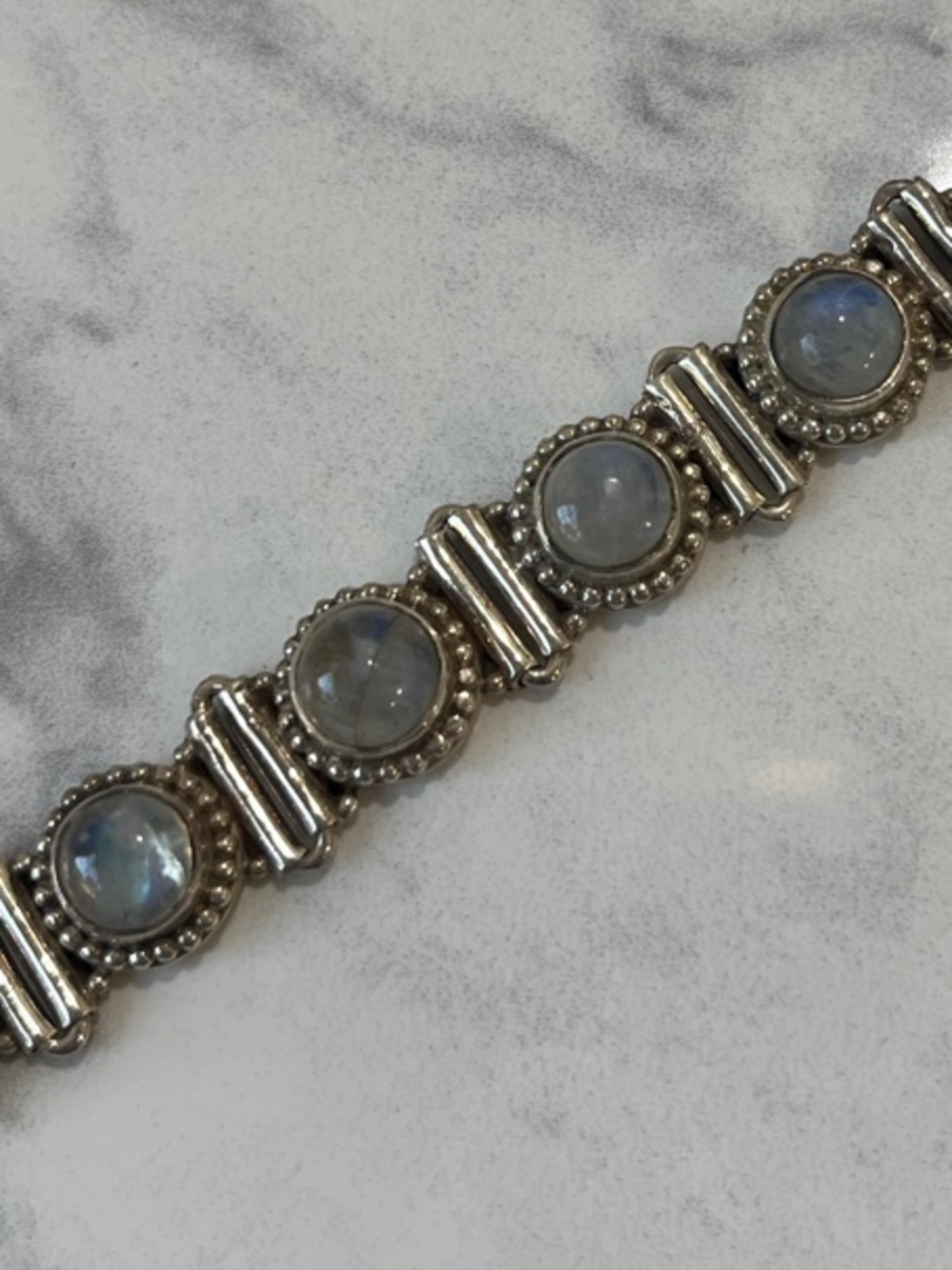 Sterling Silver Moonstone Link Bracelet - 7.5 inches
